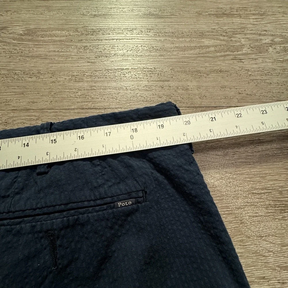 Polo Ralph Lauren Shorts Mens 38 Blue Seersucker Cotton Preppy Flat Front Pocket